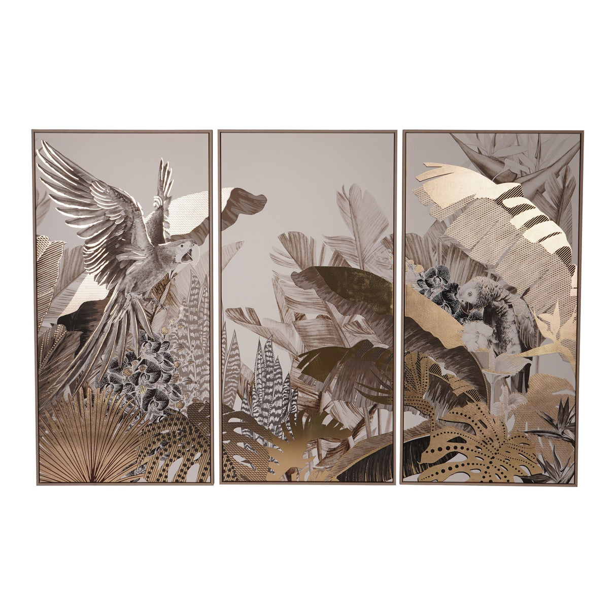 Tropical Birds Set of 3 Framed Canvas - 70x140cm
