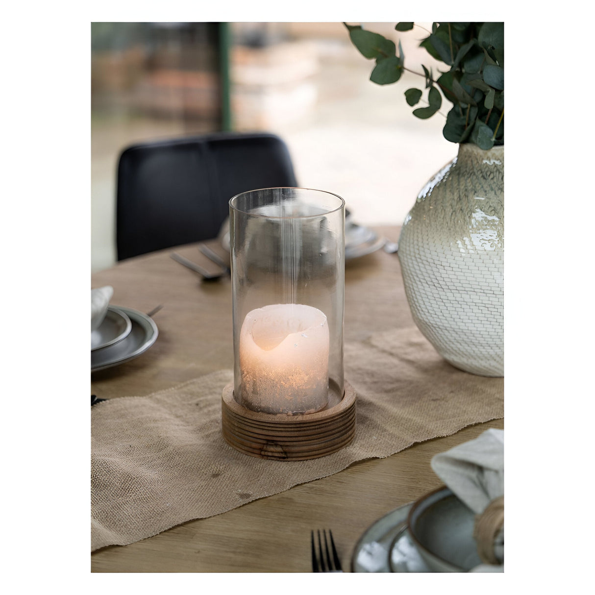 Glass & Wood Hurricane - Brown