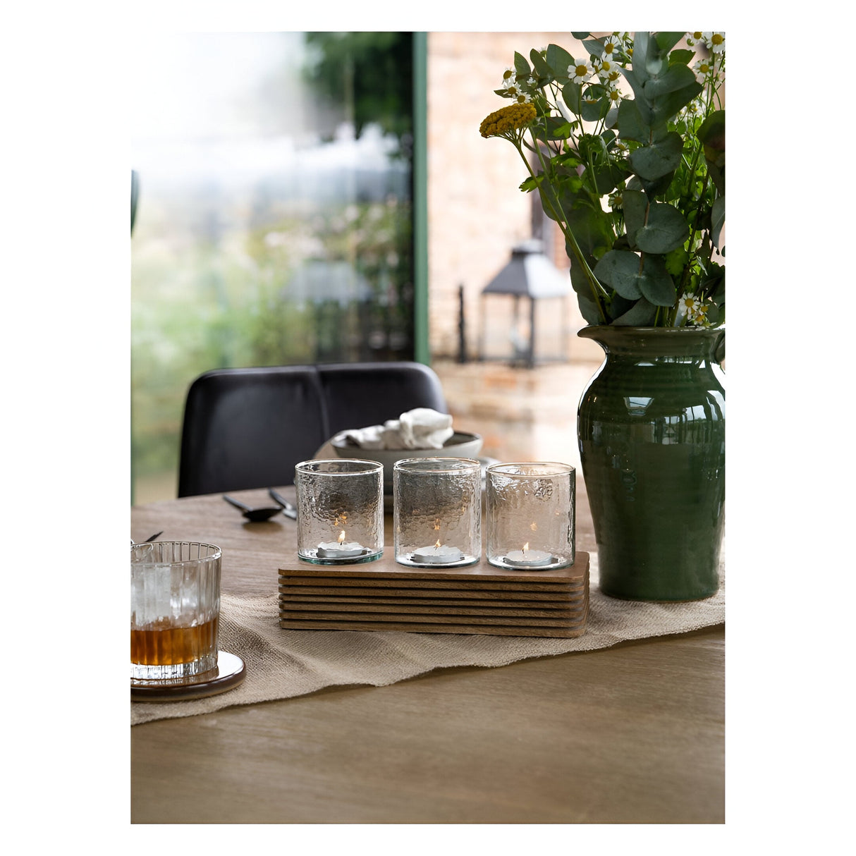 Glass & Wood Votive Holder - Brown