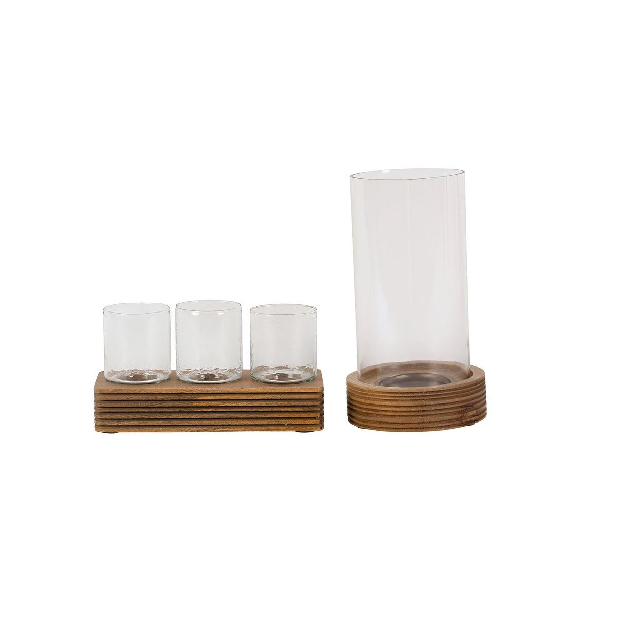 Glass & Wood Votive Holder - Brown