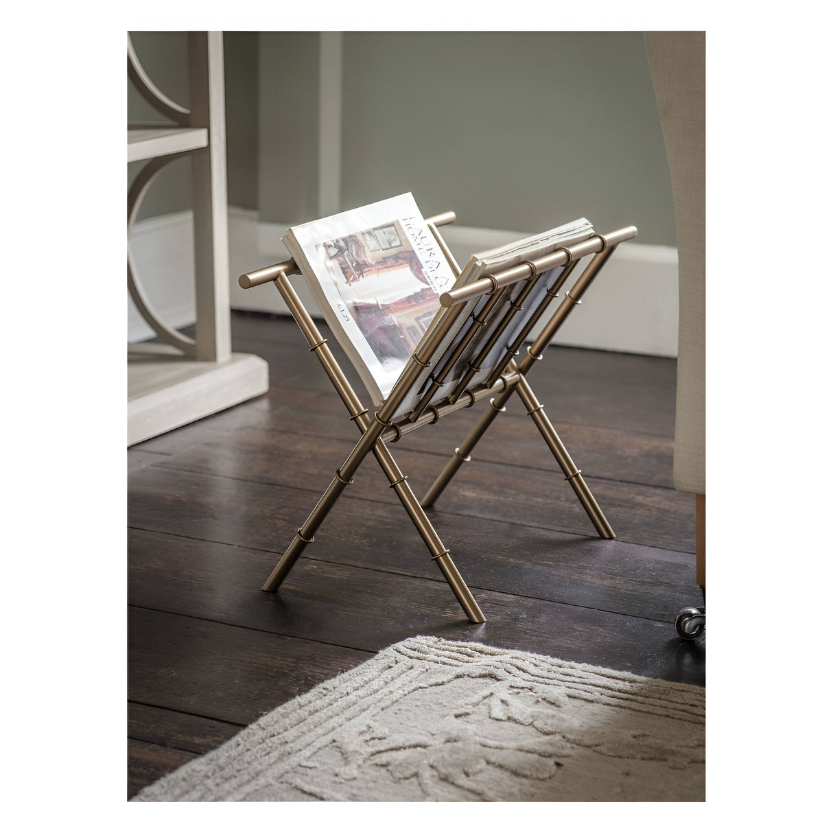 Laura Ashley Bamboo Detail Magazine Rack - Antique Brass