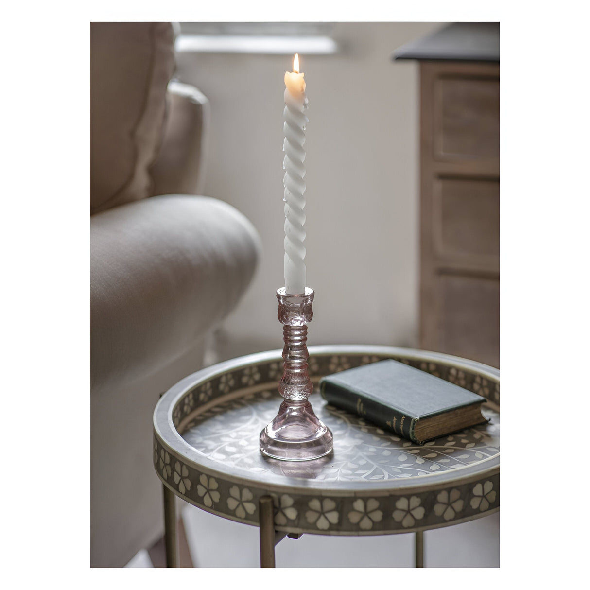 Laura Ashley Glass Candlestick - Pink