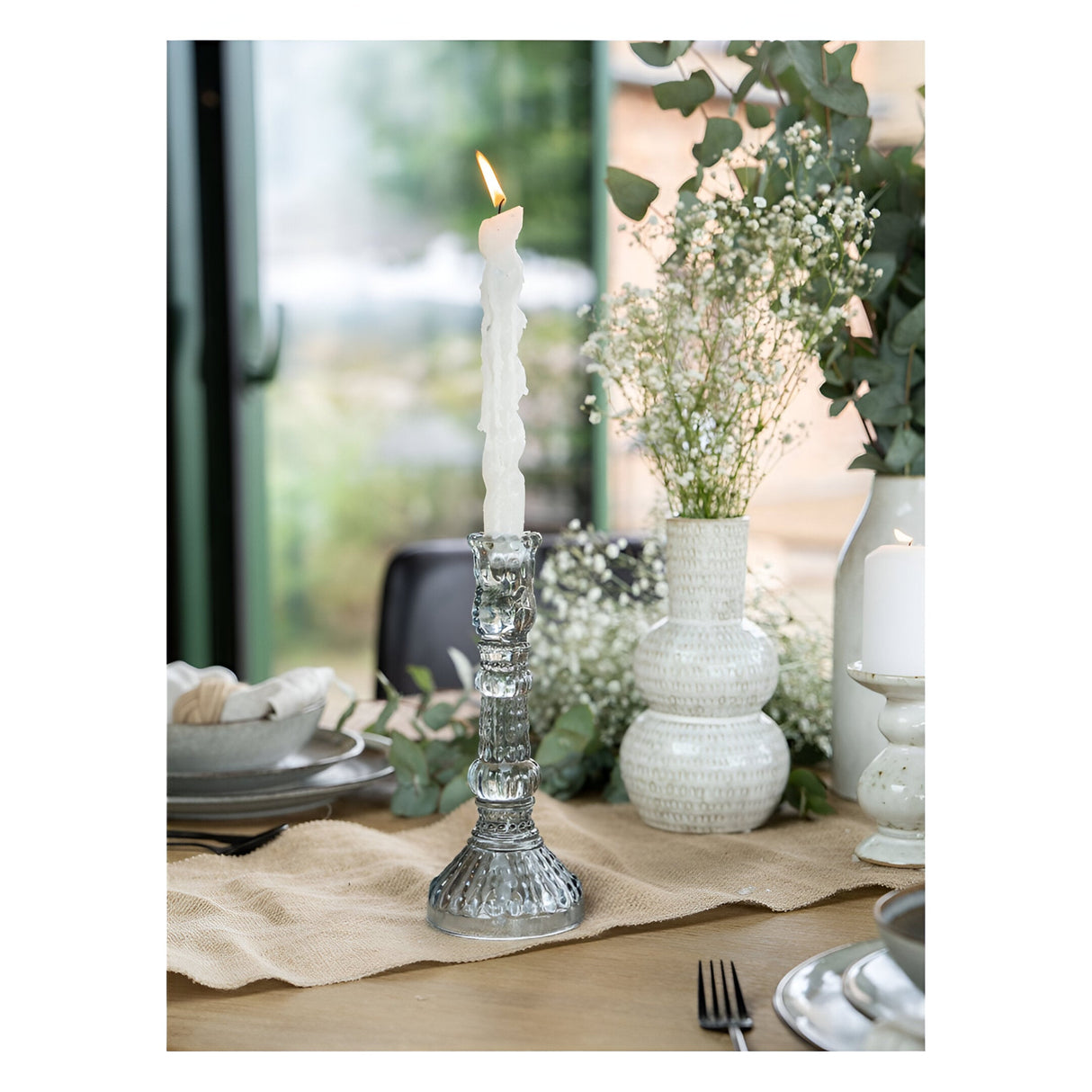 Laura Ashley Glass Candlestick - Light Grey