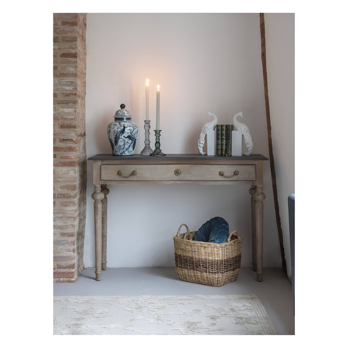 Laura Ashley Glass Candlestick - Light Grey