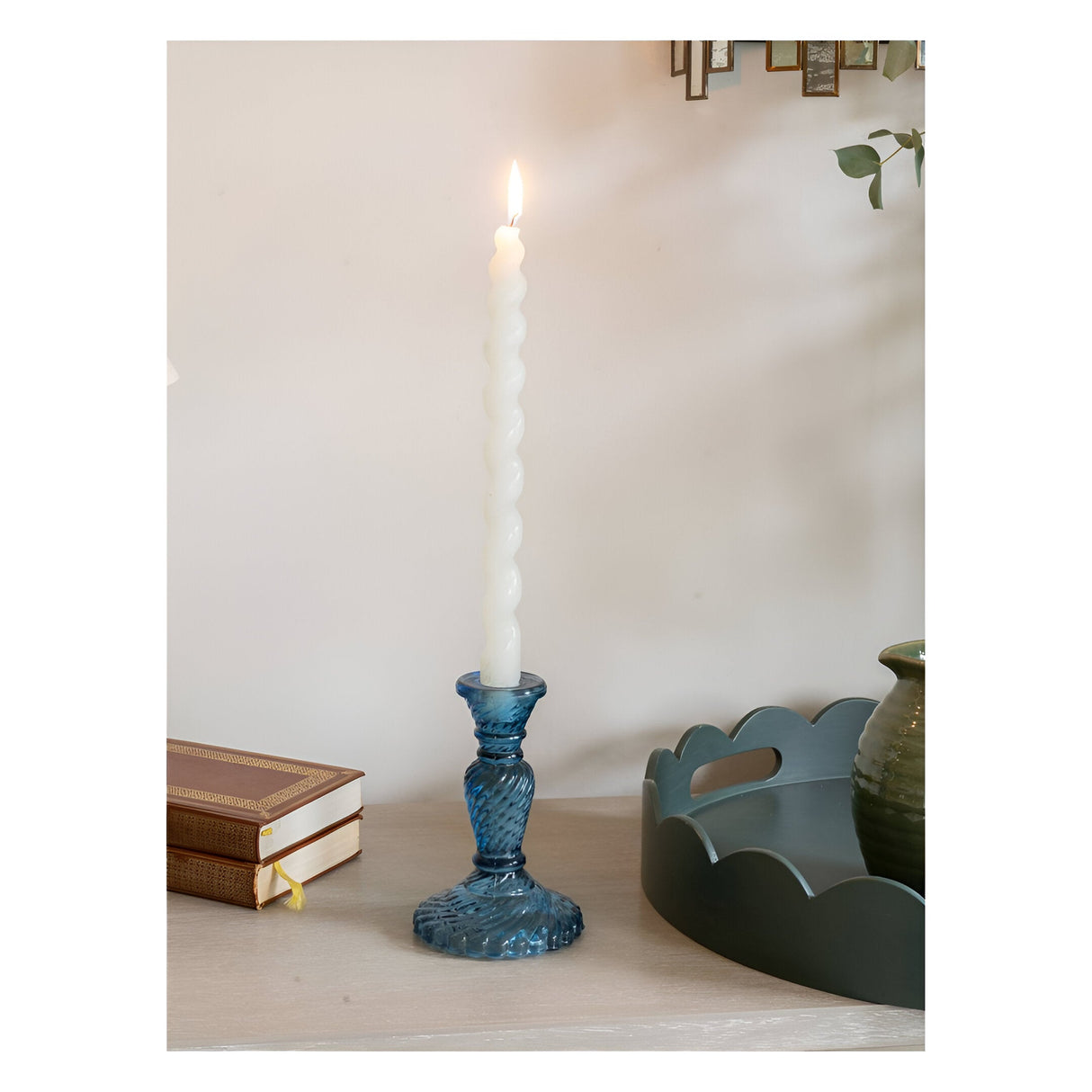 Laura Ashley Glass Candlestick - Blue