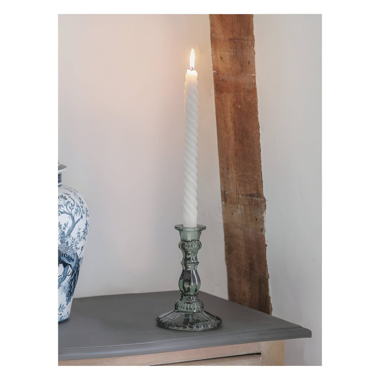 Laura Ashley Glass Candlestick - Sea Green