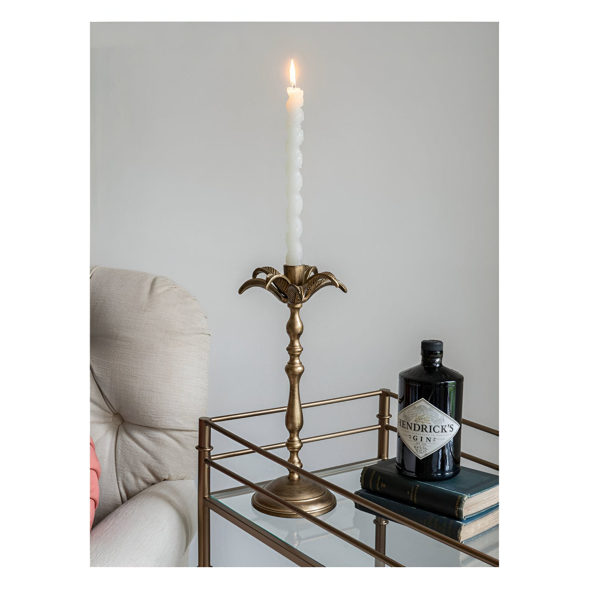 Laura Ashley Large Palm Tree Candlestick - Antique Brass