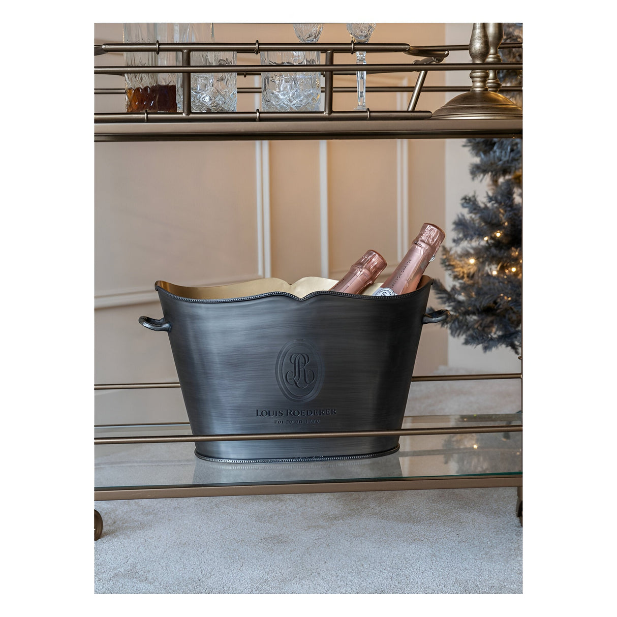 Cramant Oval Champagne Bucket - Brushed Steel & Gold