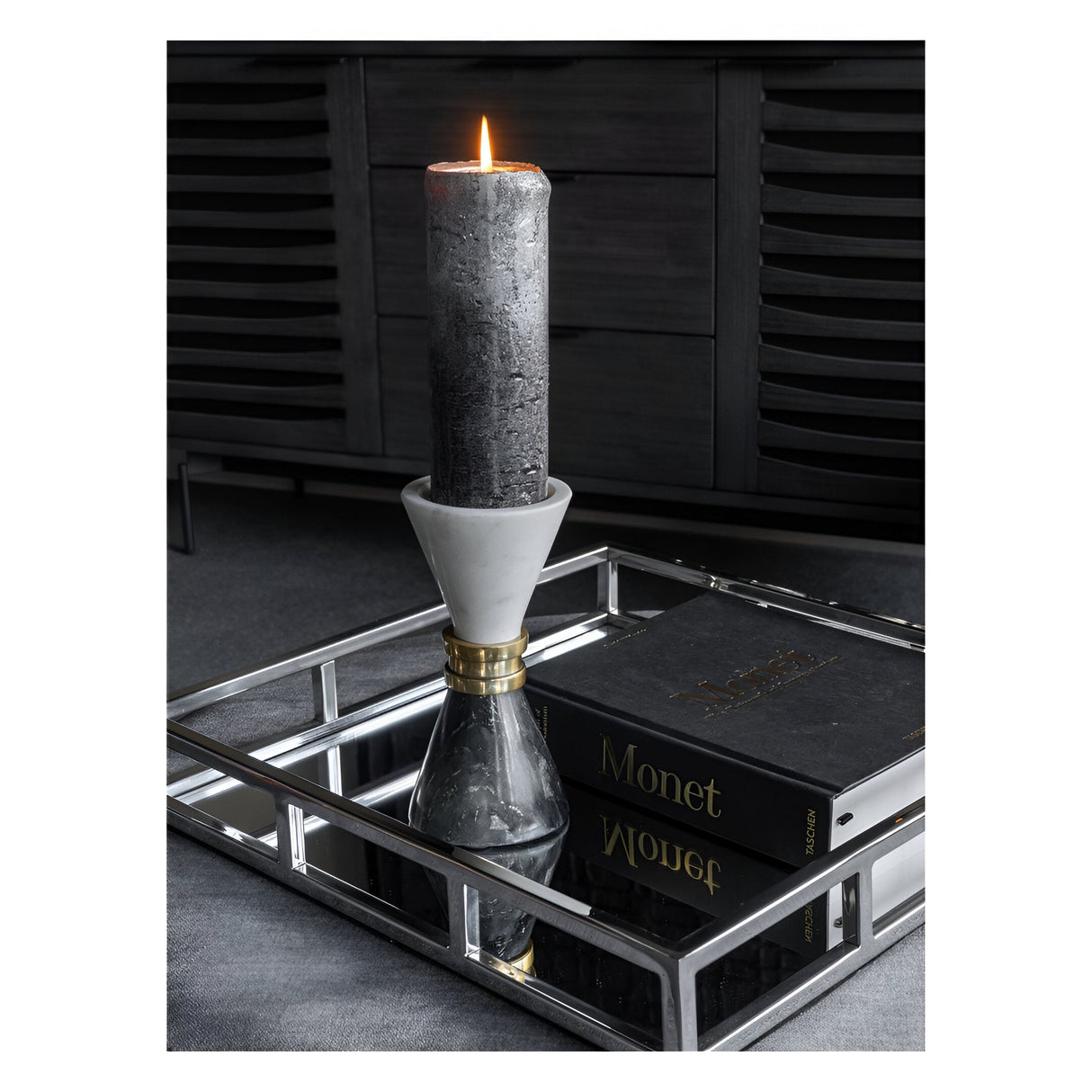 Ravello Mable Candle Holder 25cm - White & Black