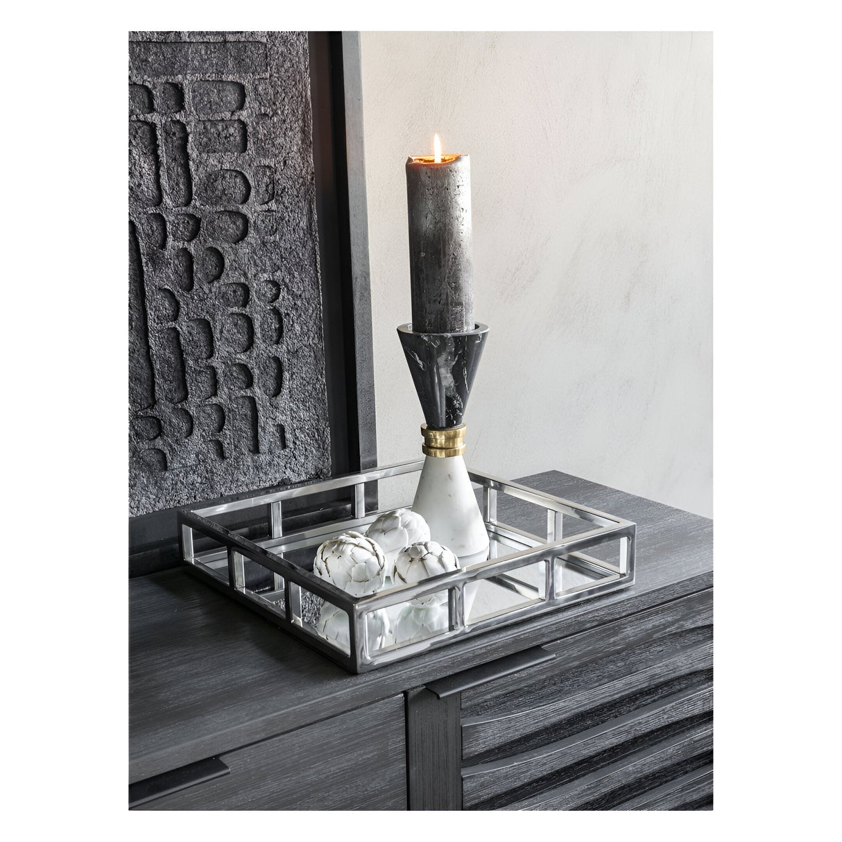 Ravello Marble Candle Holder 21cm - Black & White