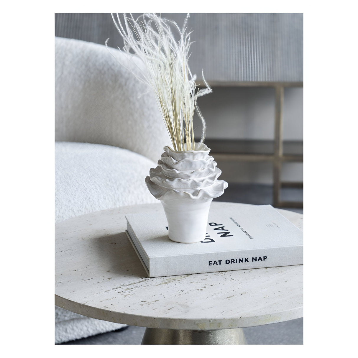 Layered Petals Small Ceramic Vase - Off White