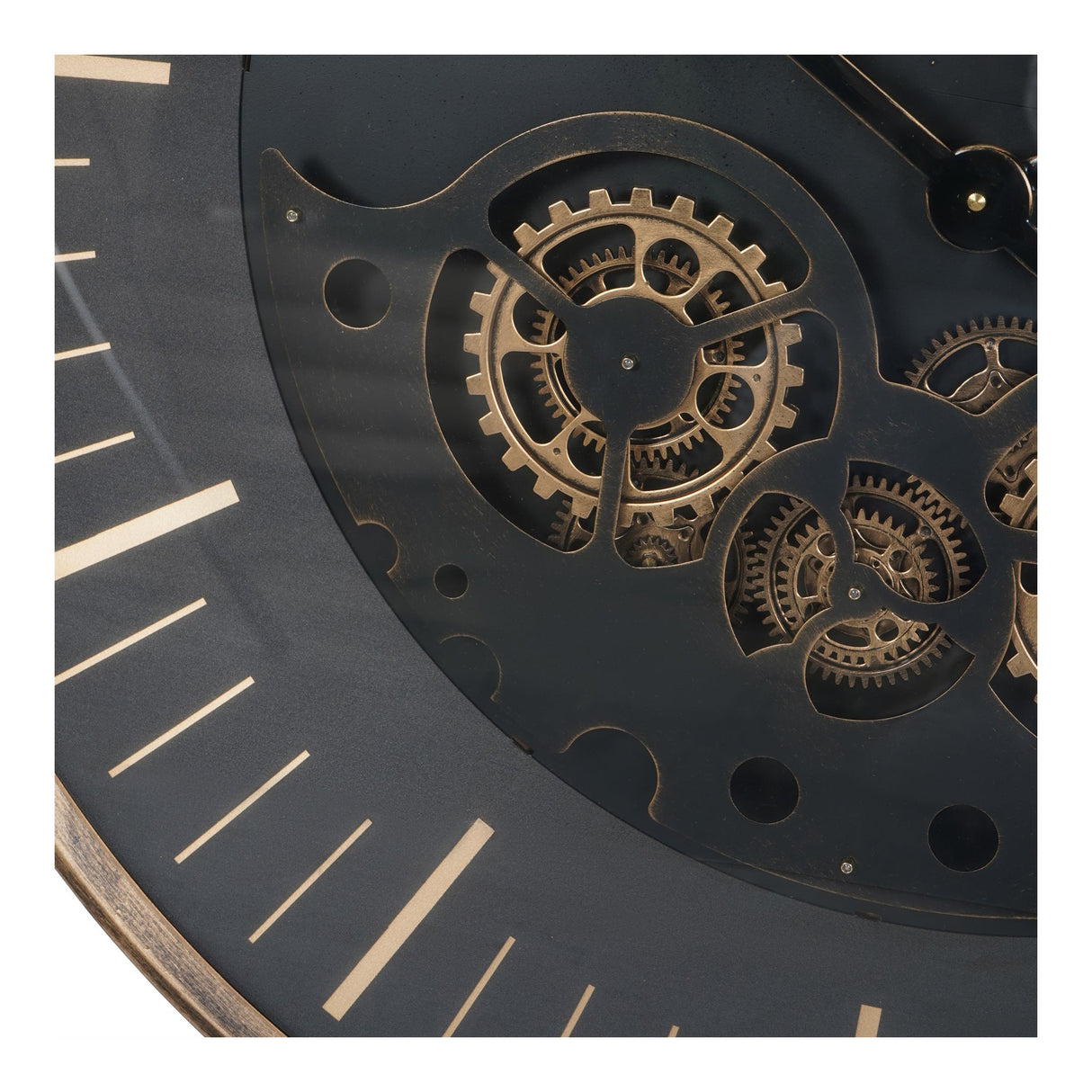 Palladium Wall Clock With Moving Cogs 80cm - Black & Gold