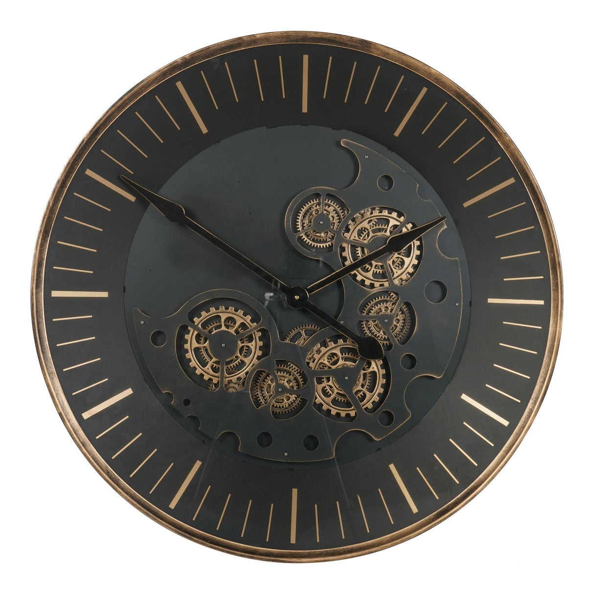 Palladium Wall Clock With Moving Cogs 80cm - Black & Gold