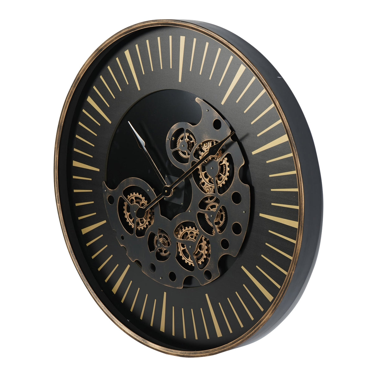 Palladium Wall Clock With moving Cogs 100cm - Black & Gold