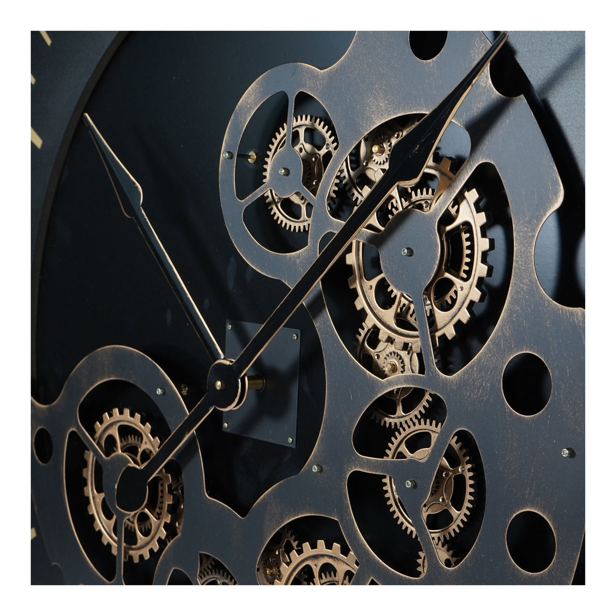 Palladium Wall Clock With moving Cogs 100cm - Black & Gold
