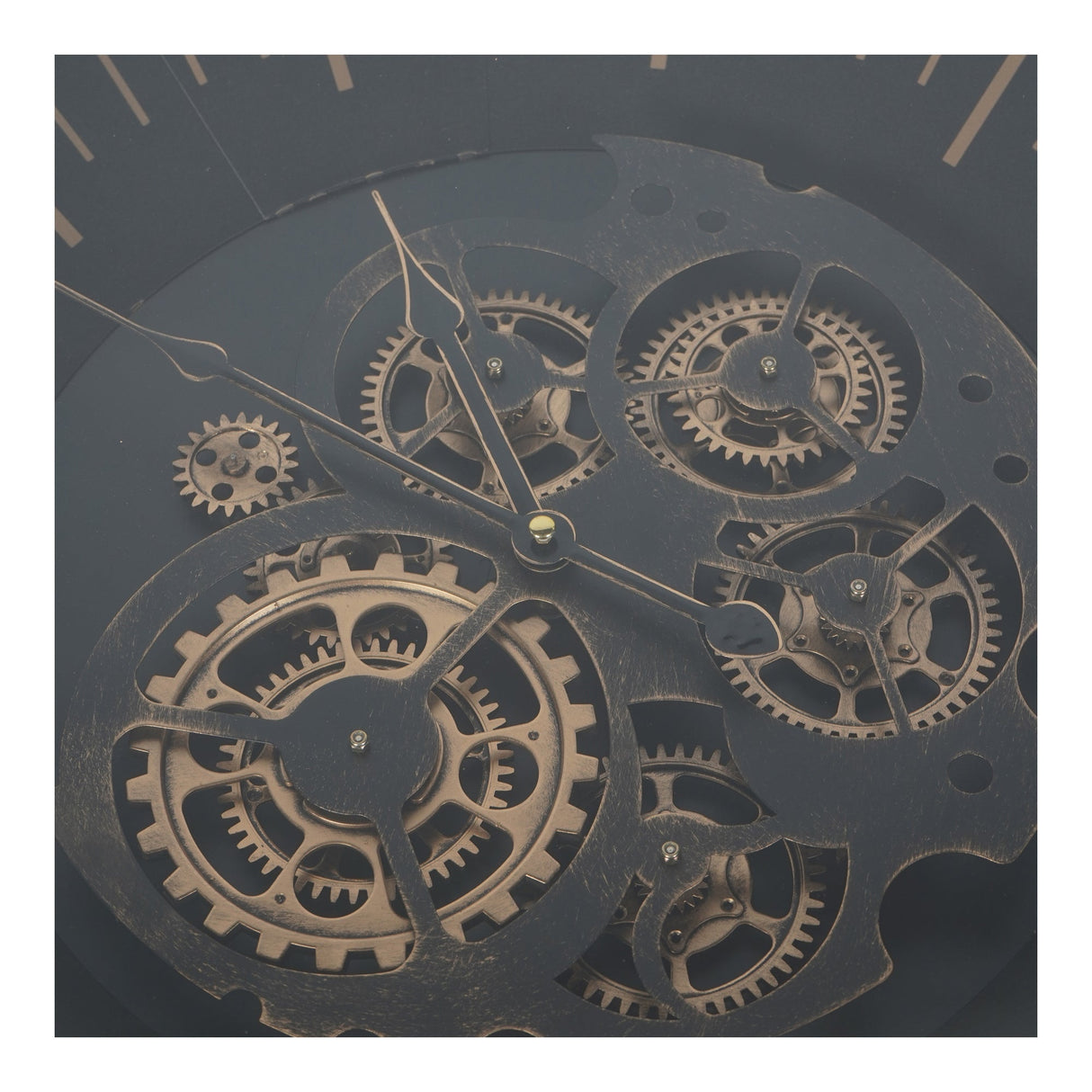 Palladium Side Table Clock With Moving Cogs - Black & Gold