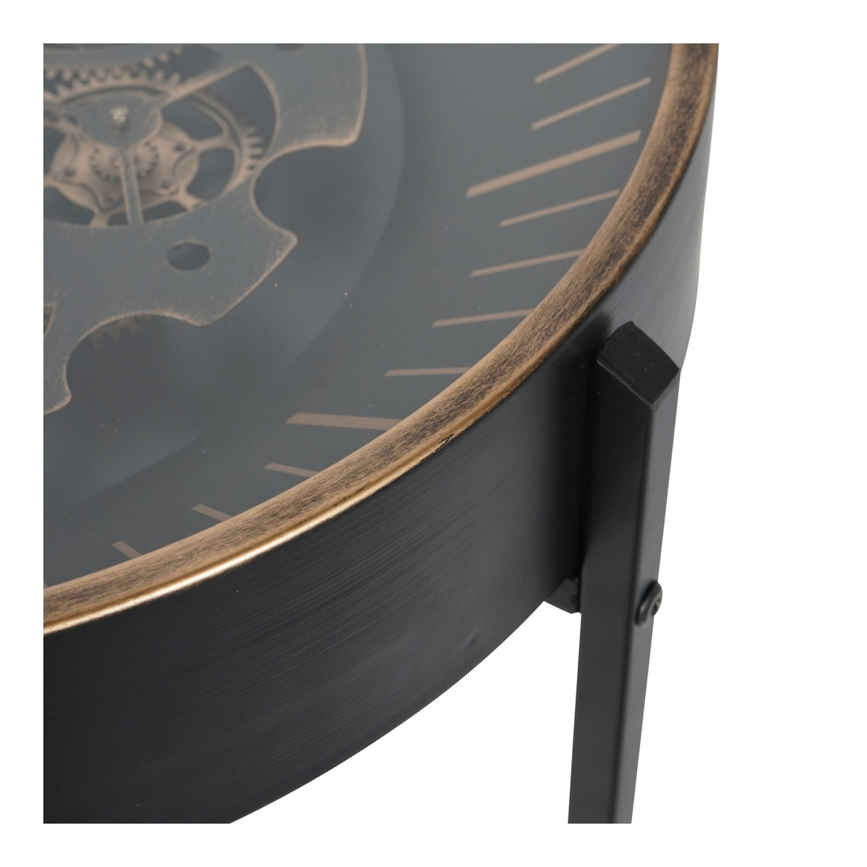 Palladium Side Table Clock With Moving Cogs - Black & Gold