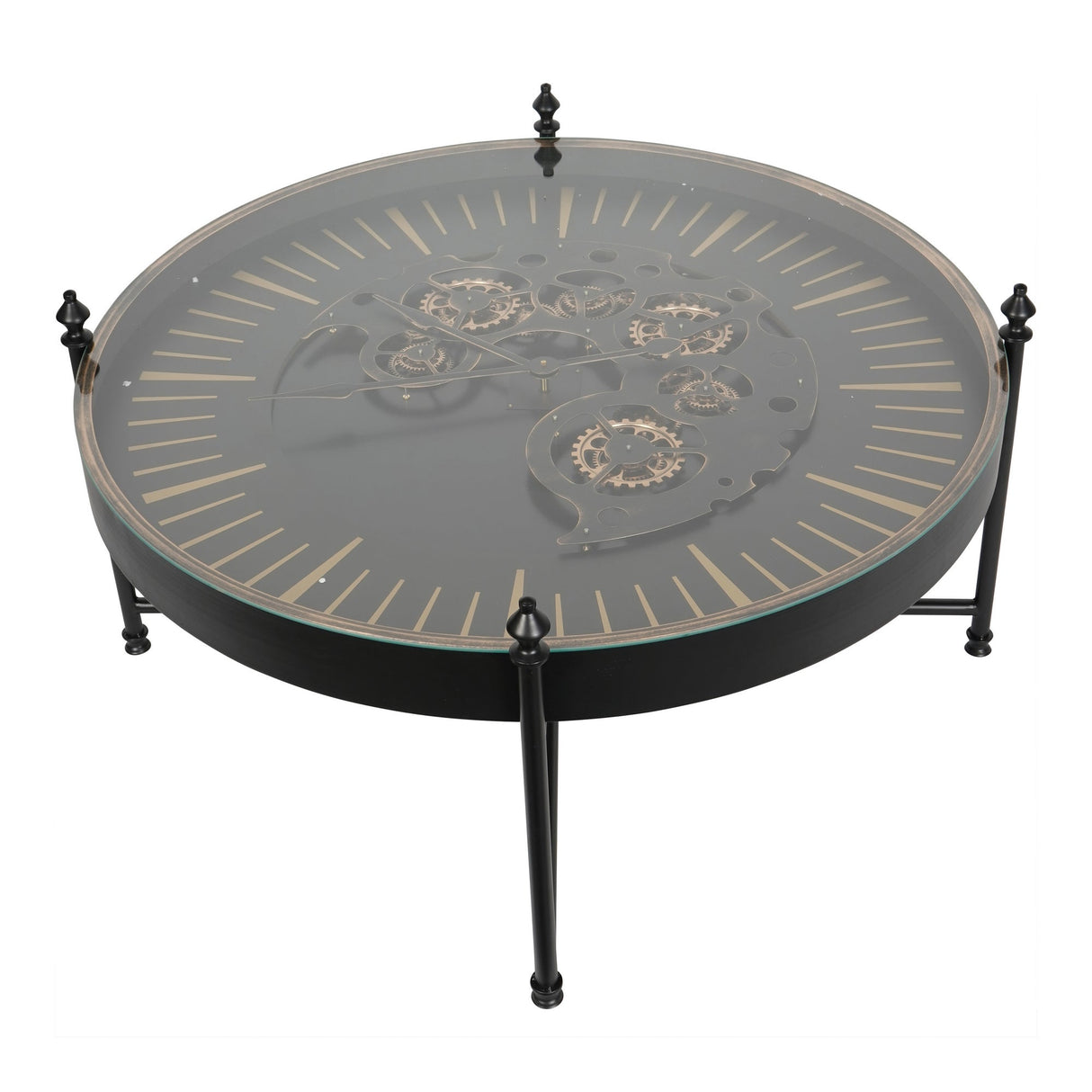 Palladium Coffee Table Clock With Moving Cogs - Black & Gold