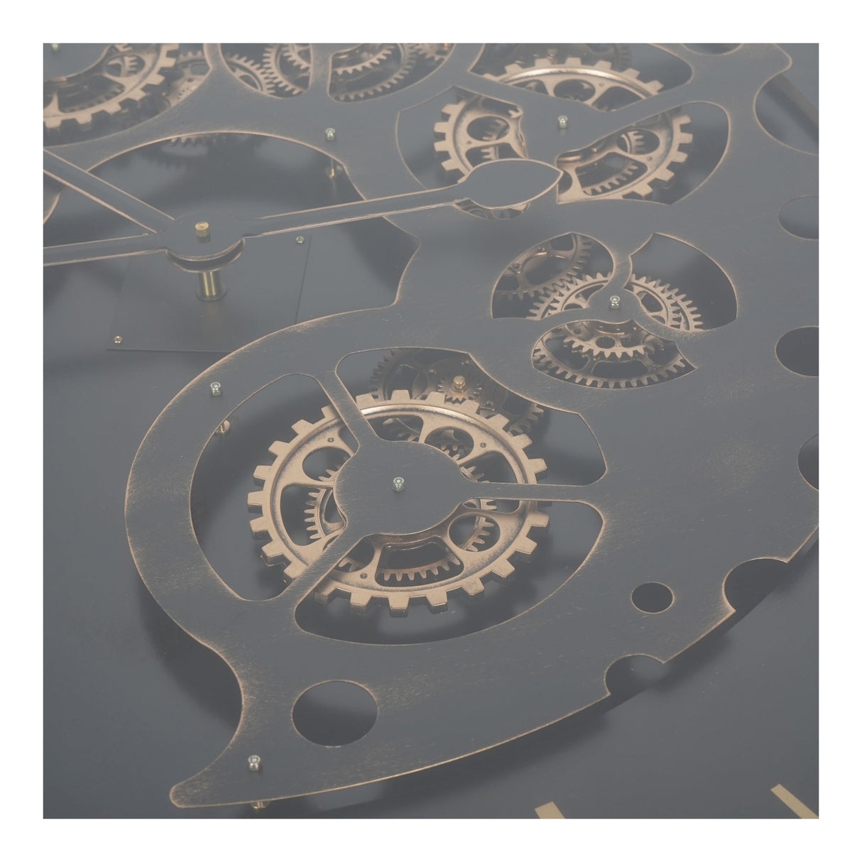 Palladium Coffee Table Clock With Moving Cogs - Black & Gold