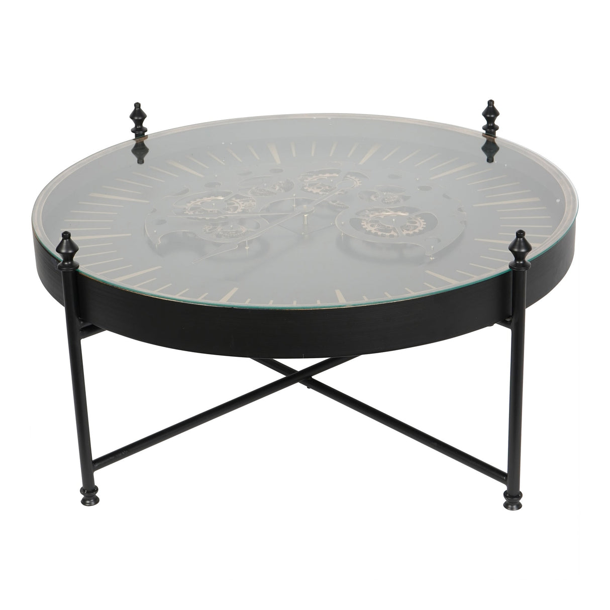 Palladium Coffee Table Clock With Moving Cogs - Black & Gold
