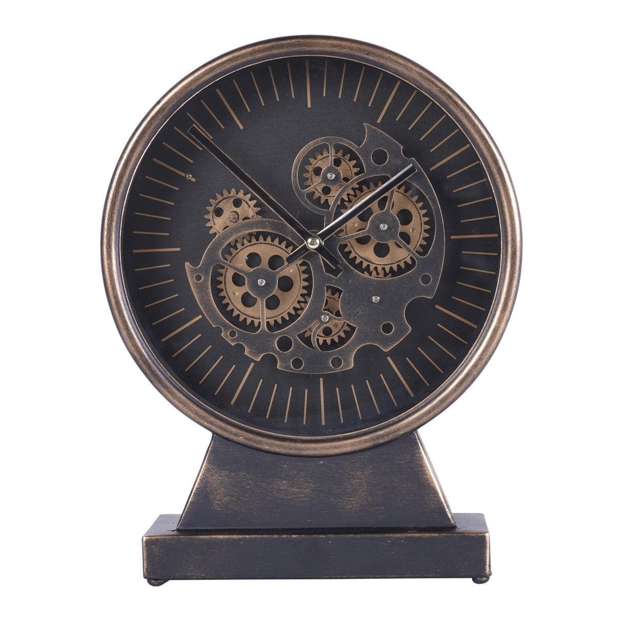 Palladium Mantel Clock With Moving Cogs - Black & Gold