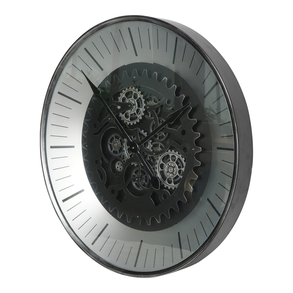 Palladium Wall Clock With Moving Cogs 80cm - Black Nickel