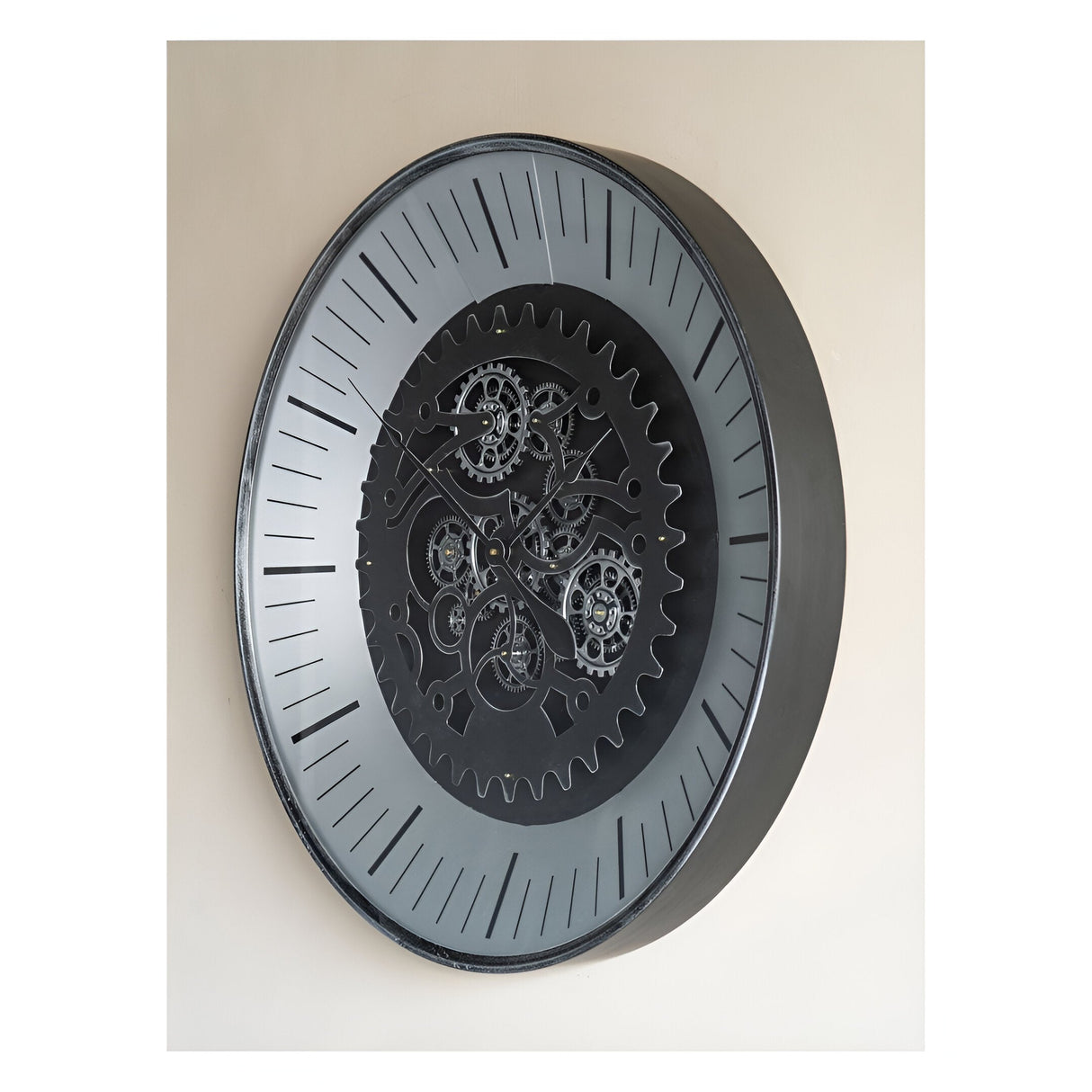 Palladium Wall Clock With Moving Cogs 80cm - Black Nickel