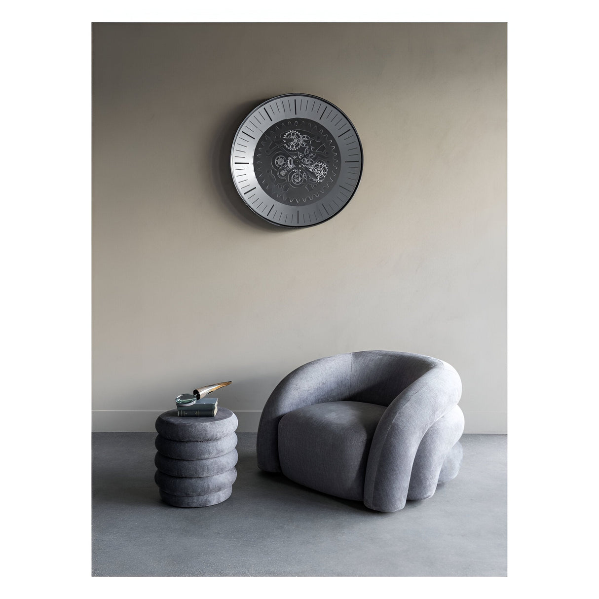 Palladium Wall Clock With Moving Cogs 80cm - Black Nickel