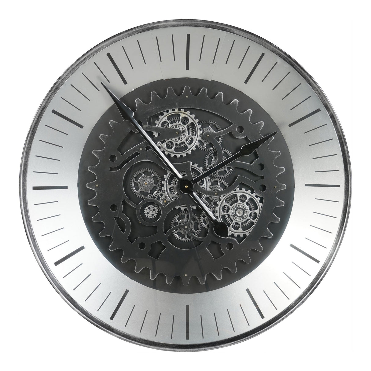 Palladium Wall Clock With Moving Cogs 80cm - Black Nickel