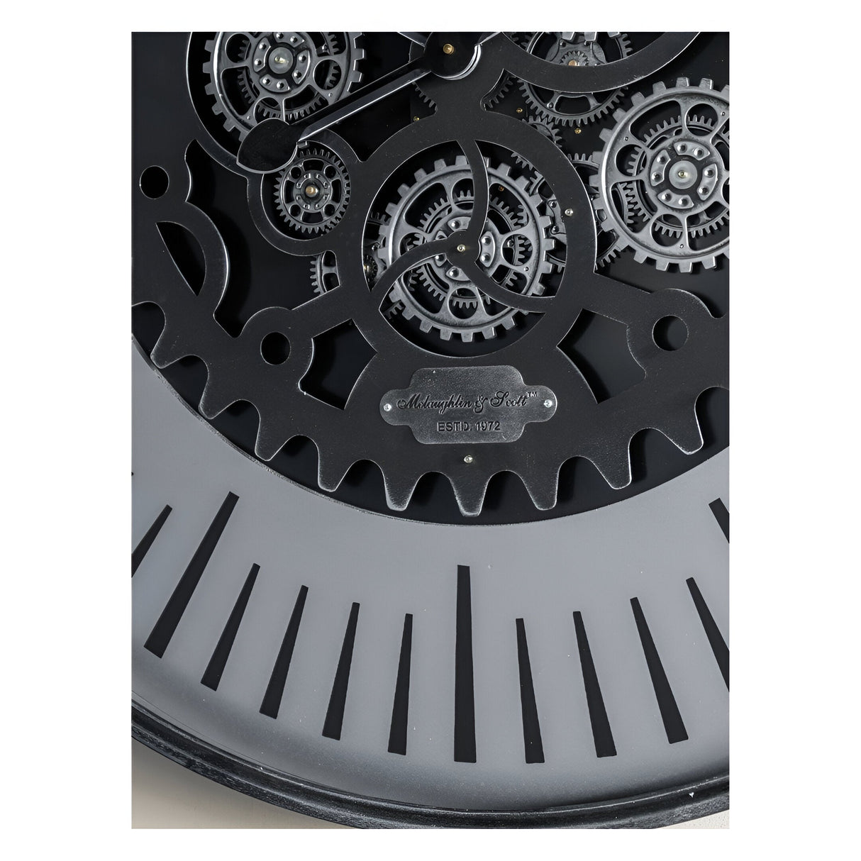 Palladium Wall Clock With Moving Cogs 100cm - Black Nickel