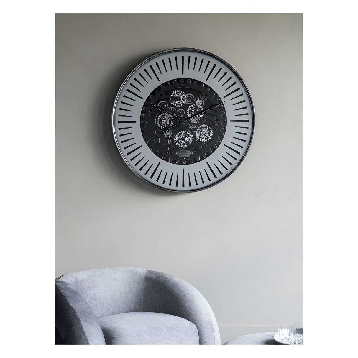 Palladium Wall Clock With Moving Cogs 100cm - Black Nickel