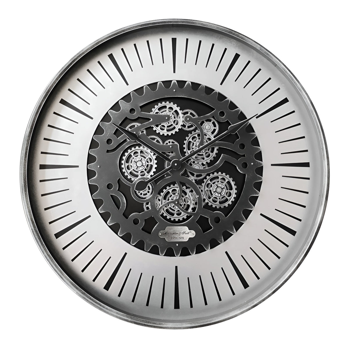 Palladium Wall Clock With Moving Cogs 100cm - Black Nickel