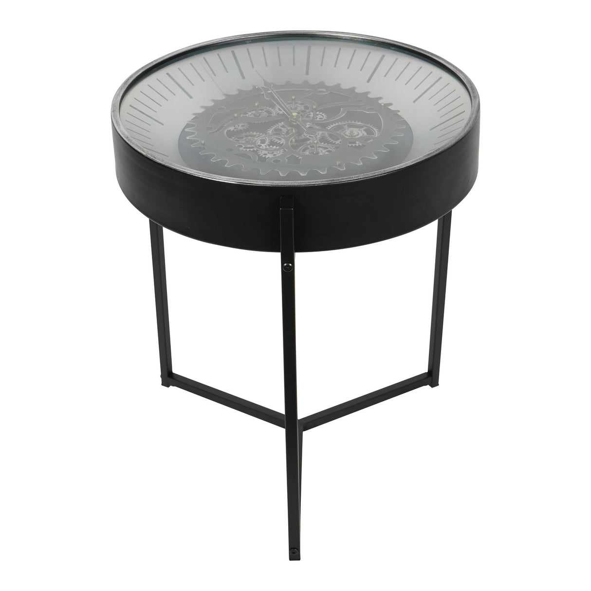 Palladium Side Table Clock With Moving Cogs - Black & Nickel