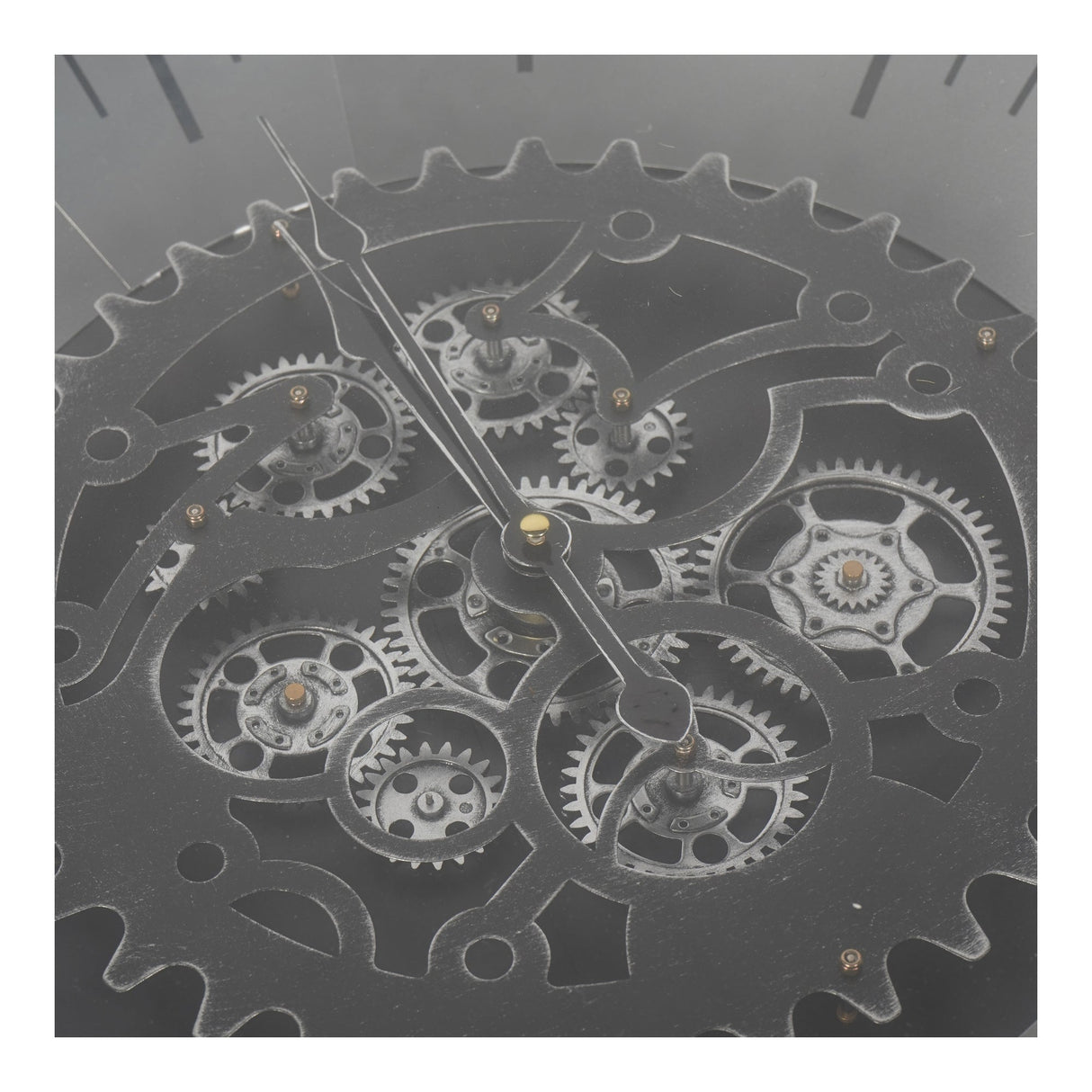 Palladium Side Table Clock With Moving Cogs - Black & Nickel
