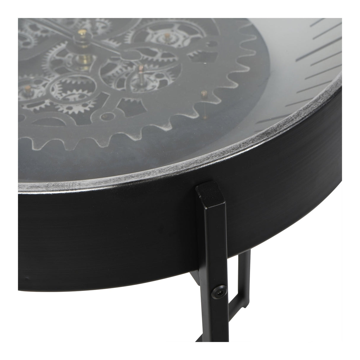 Palladium Side Table Clock With Moving Cogs - Black & Nickel