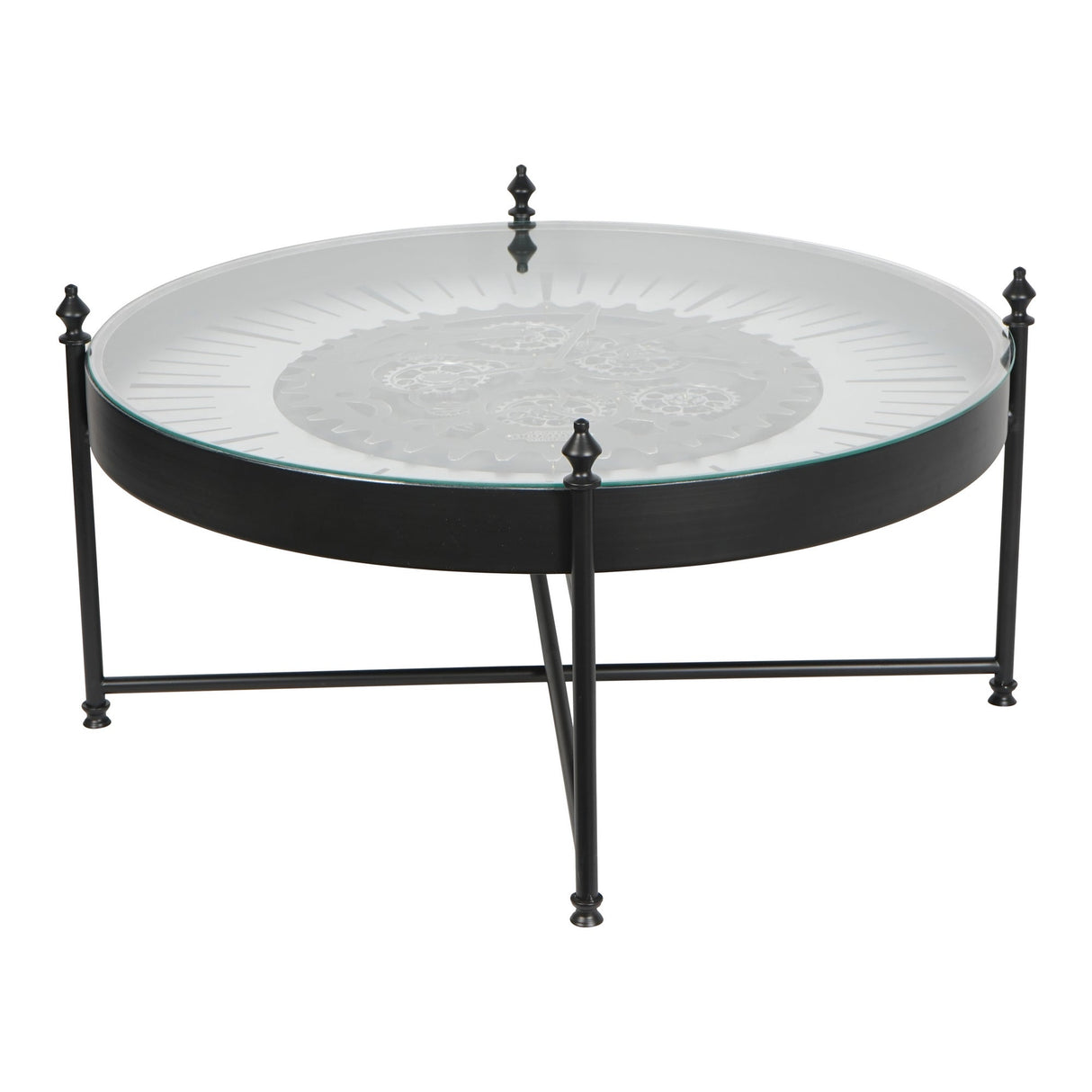 Palladium Coffee Table Clock With Moving Cogs - Black & Nickel