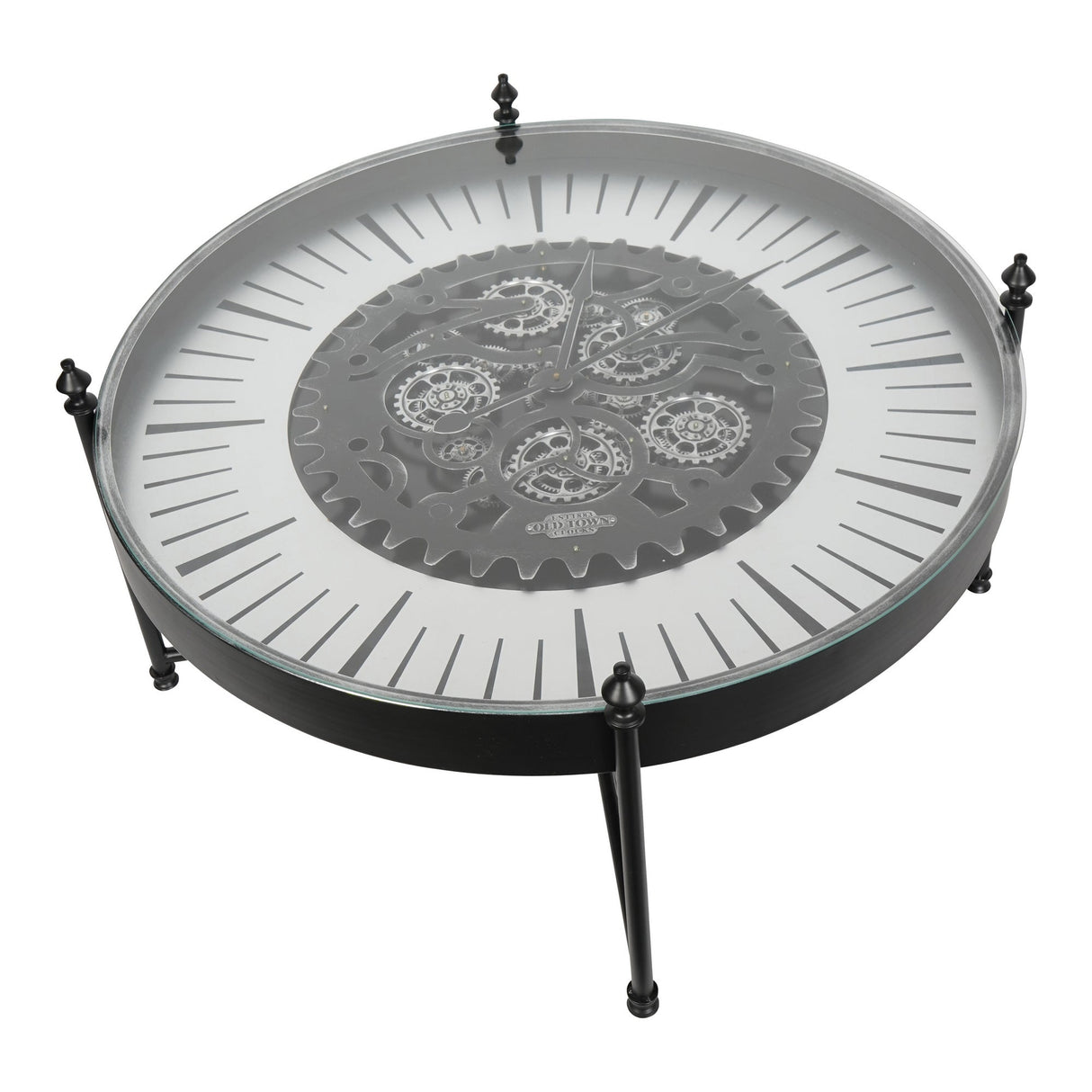 Palladium Coffee Table Clock With Moving Cogs - Black & Nickel