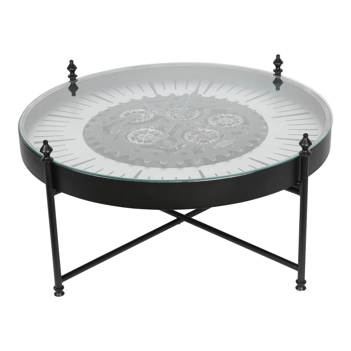 Palladium Coffee Table Clock With Moving Cogs - Black & Nickel