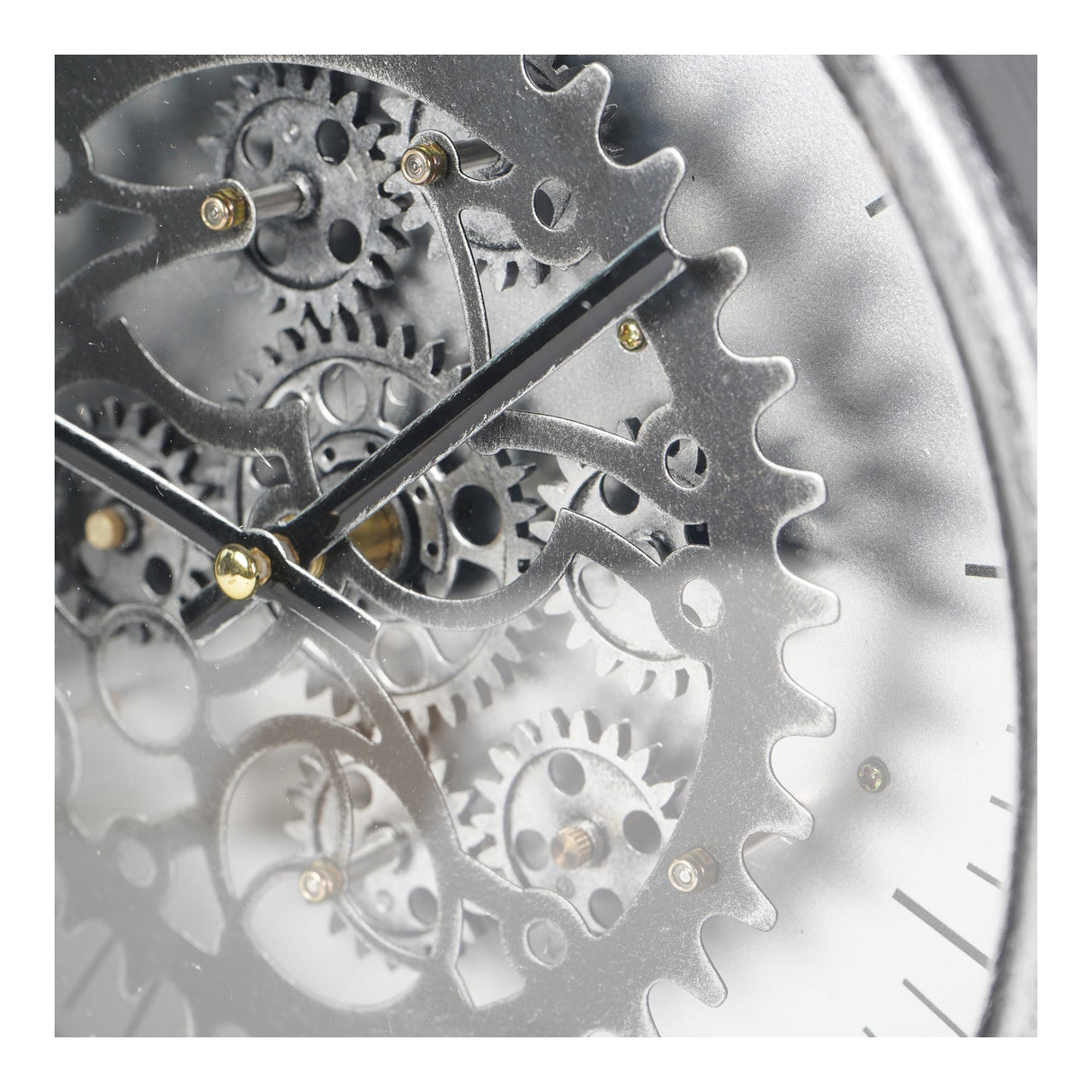 Palladium Mantel Clock With Moving Cogs - Black Nickel