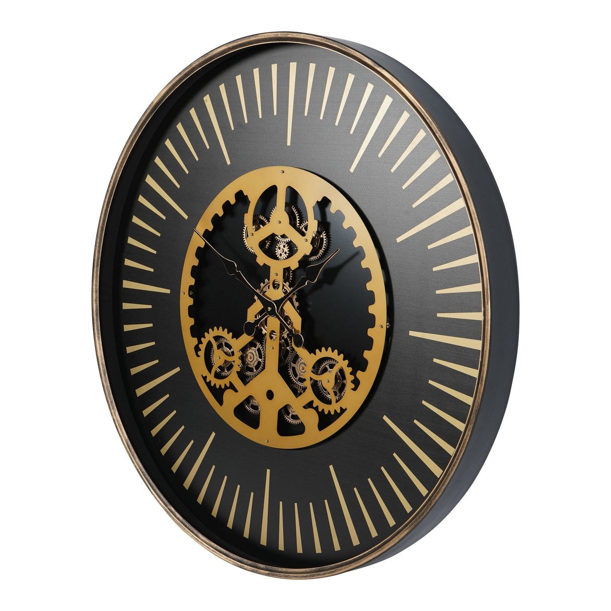 Palladium Wall Clock With Centre Moving Cogs 100cm - Gold & Black