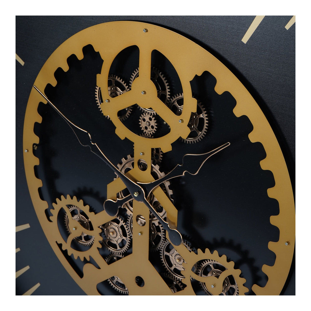 Palladium Wall Clock With Centre Moving Cogs 100cm - Gold & Black