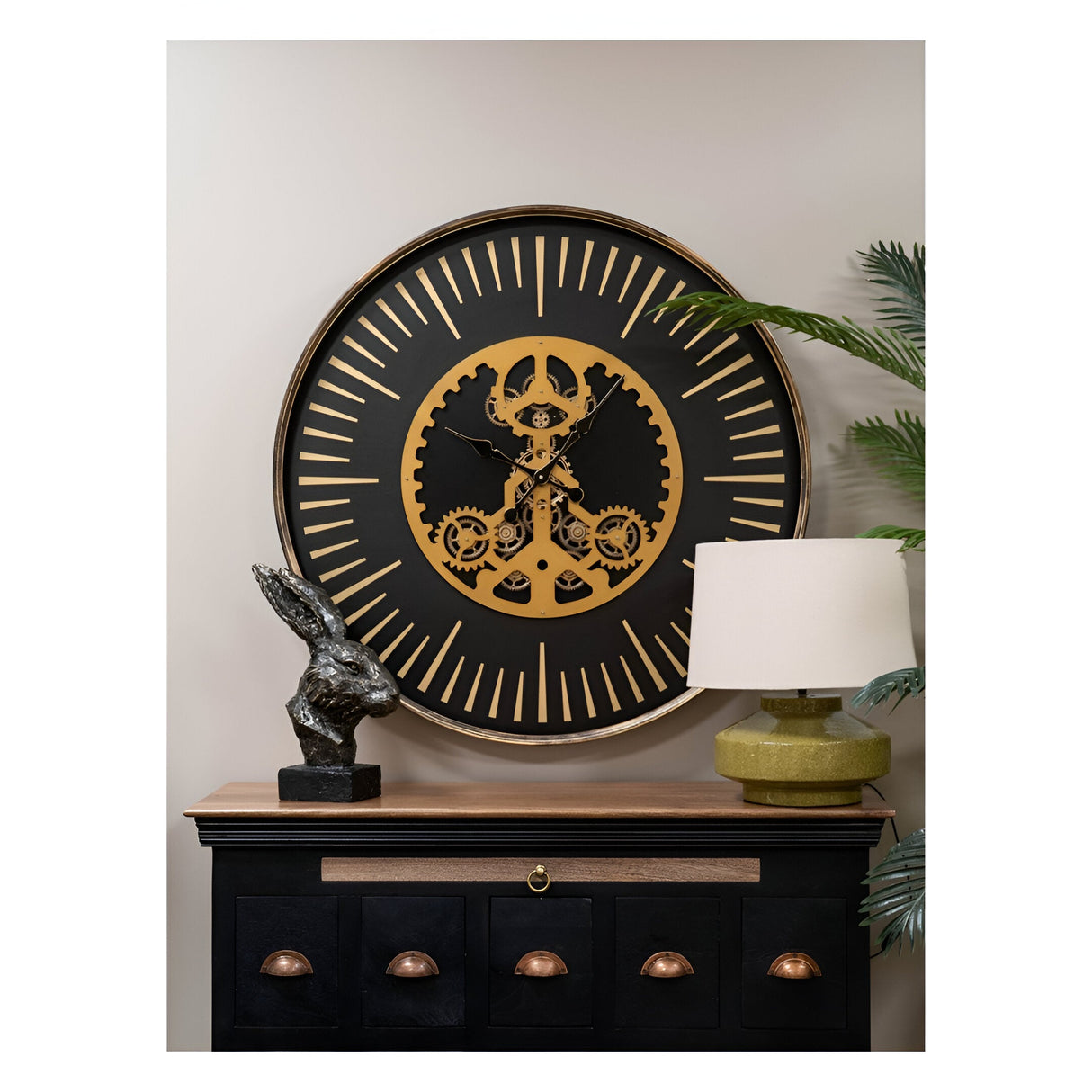 Palladium Wall Clock With Centre Moving Cogs 100cm - Gold & Black
