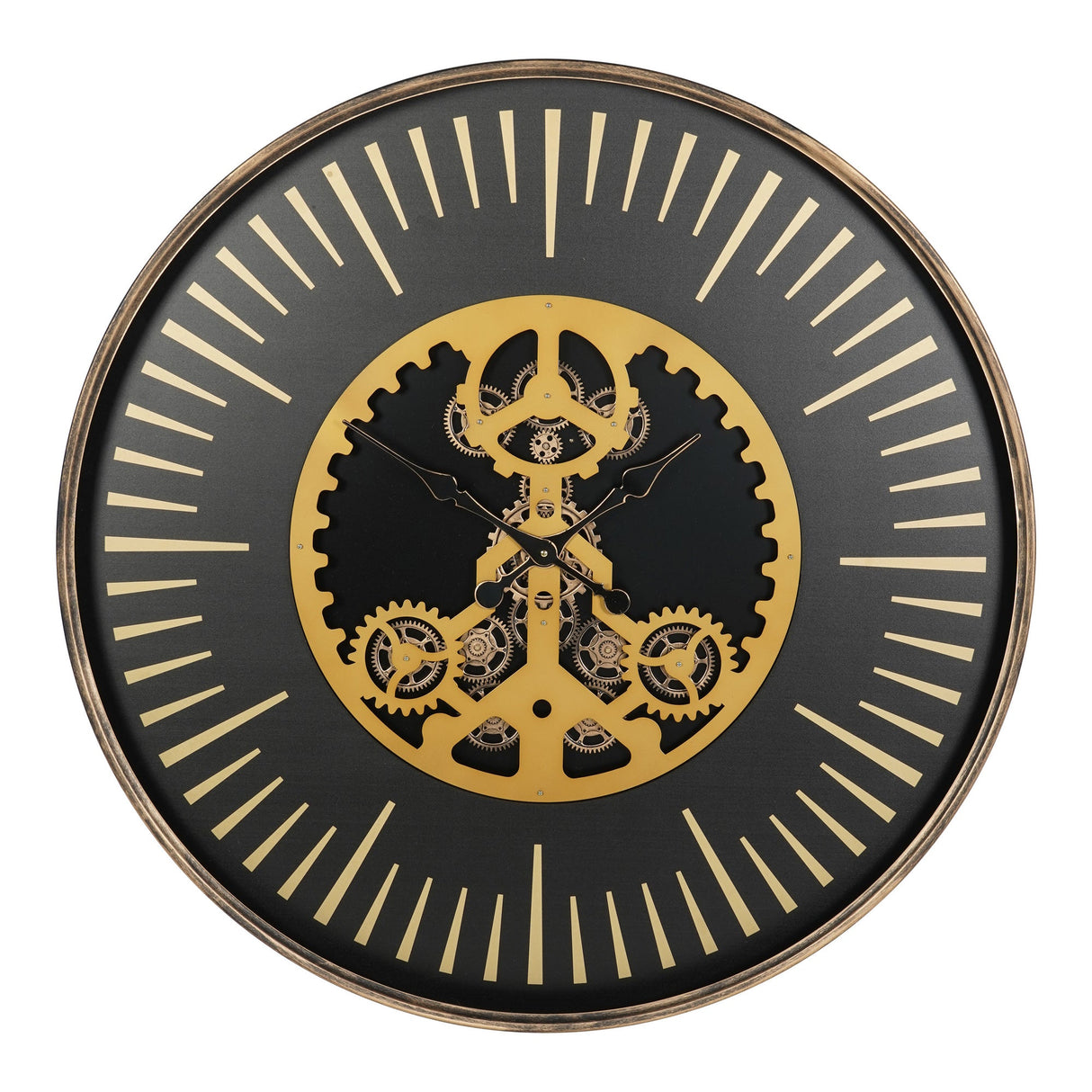 Palladium Wall Clock With Centre Moving Cogs 100cm - Gold & Black