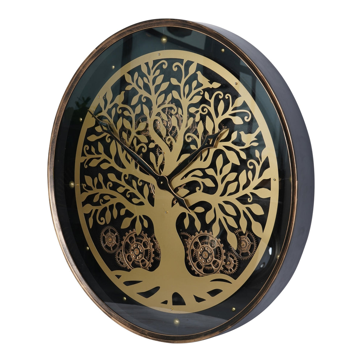 Viking Tree Wall Clock With Moving Cogs 80cm - Black & Gold