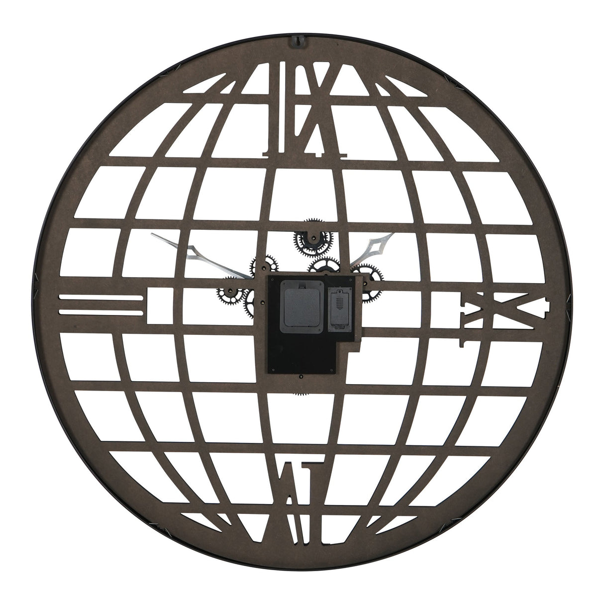 Open Globe & Numerals Wall Clock With Moving Cogs - Black & Gold