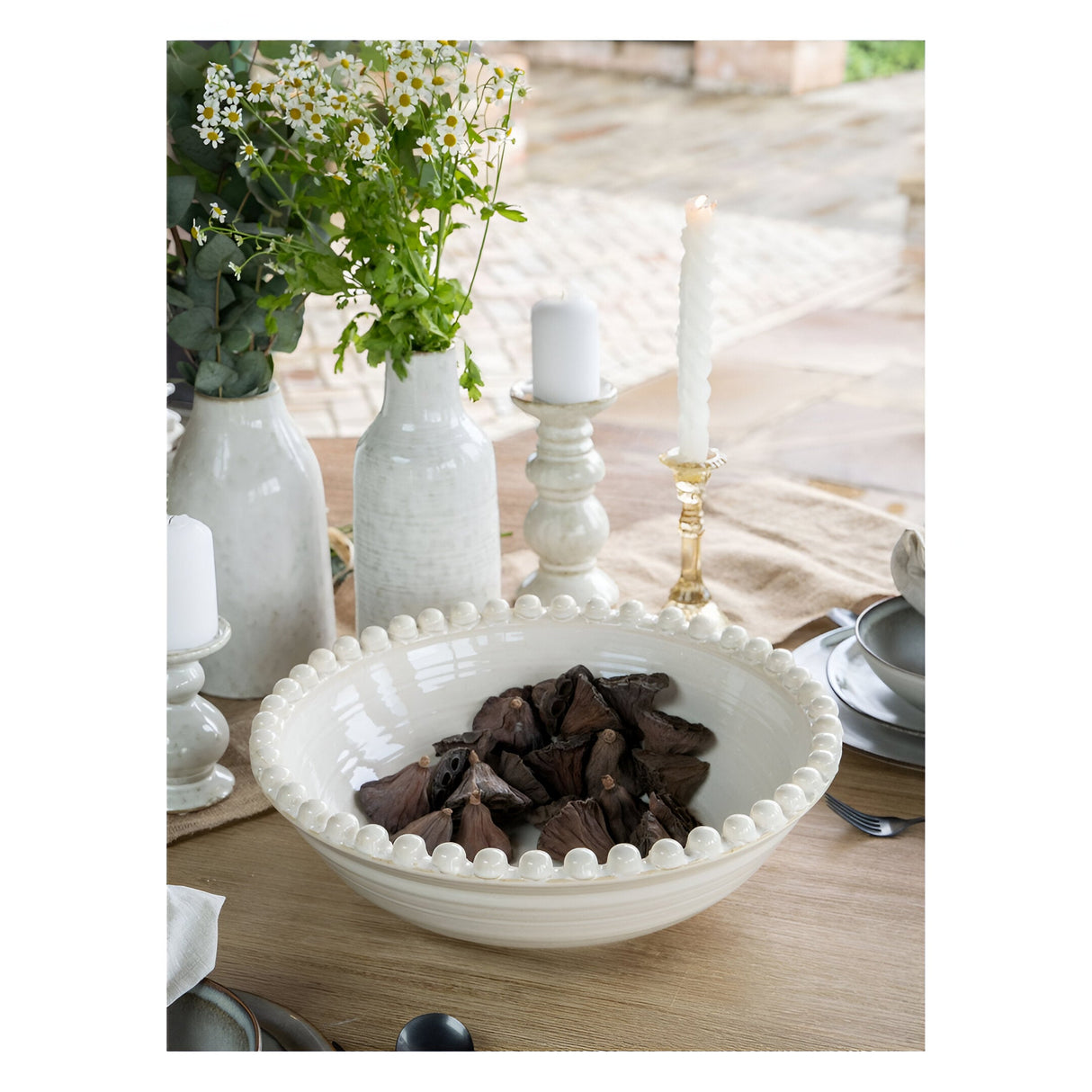 Mediterranean Reactive Glaze Ceramic Bowl - Cream