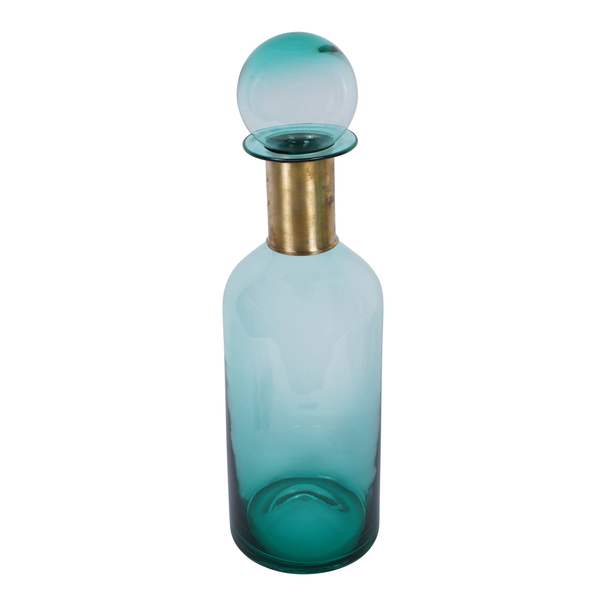 Jorum Tall Glass Bottle With Brass Lid - Teal & Gold