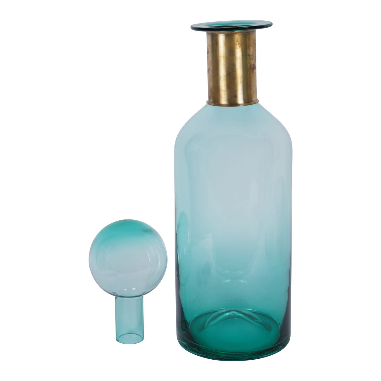 Jorum Tall Glass Bottle With Brass Lid - Teal & Gold