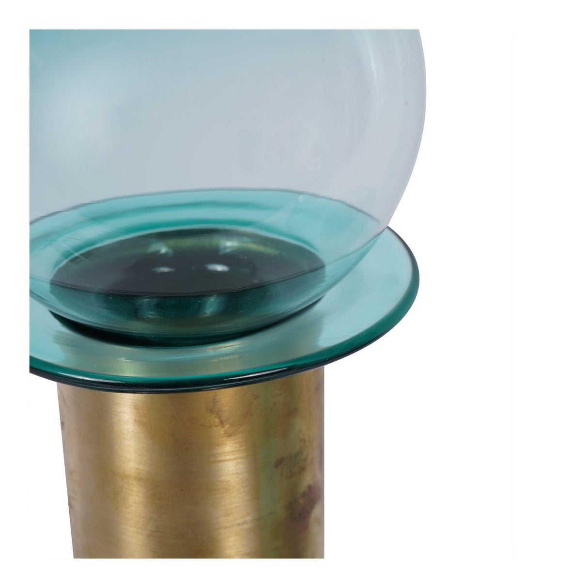 Jorum Tall Glass Bottle With Brass Lid - Teal & Gold