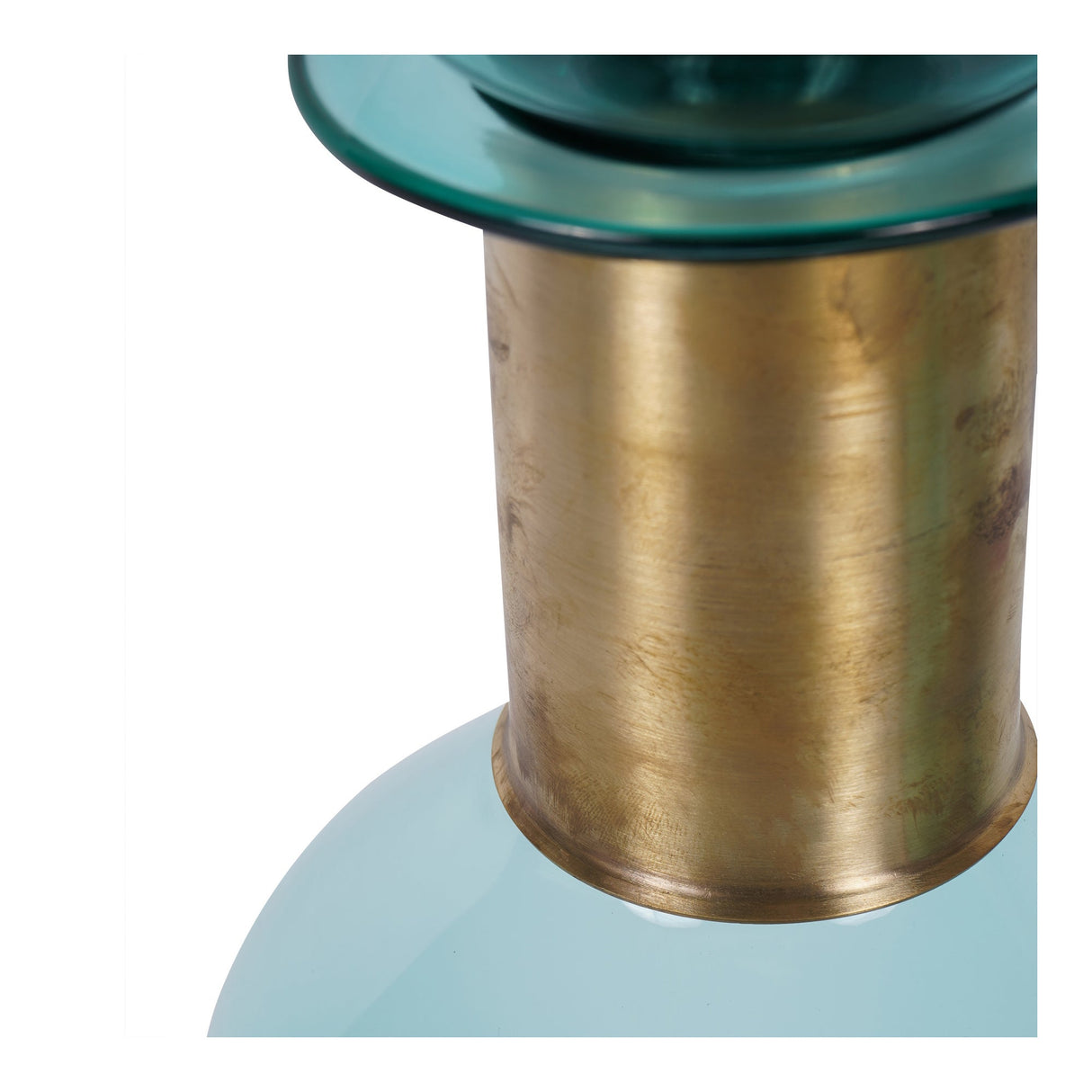 Jorum Tall Glass Bottle With Brass Lid - Teal & Gold